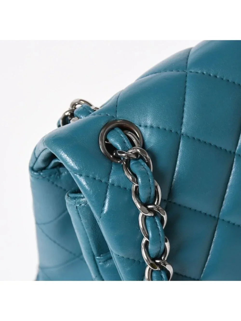 Chanel Maxi Quilted 30 Double Flap Chain Shoulder Bag CC Logo Lambskin Turquoise